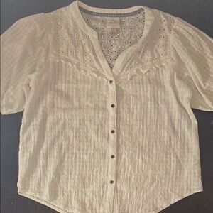 Knox Rose Cream Eyelet Button-Front Blouse